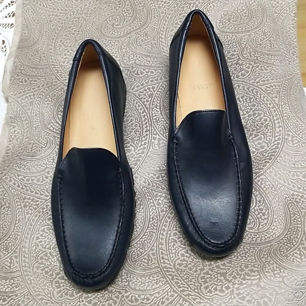 Bally Navy Leather Slip-On Loafers - Women's Flats
